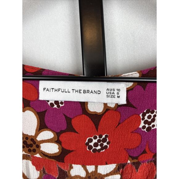 Faithfull The Brand Mailee Midi Dress Women's Medium Colorful Floral Front Tie - Picture 7 of 12